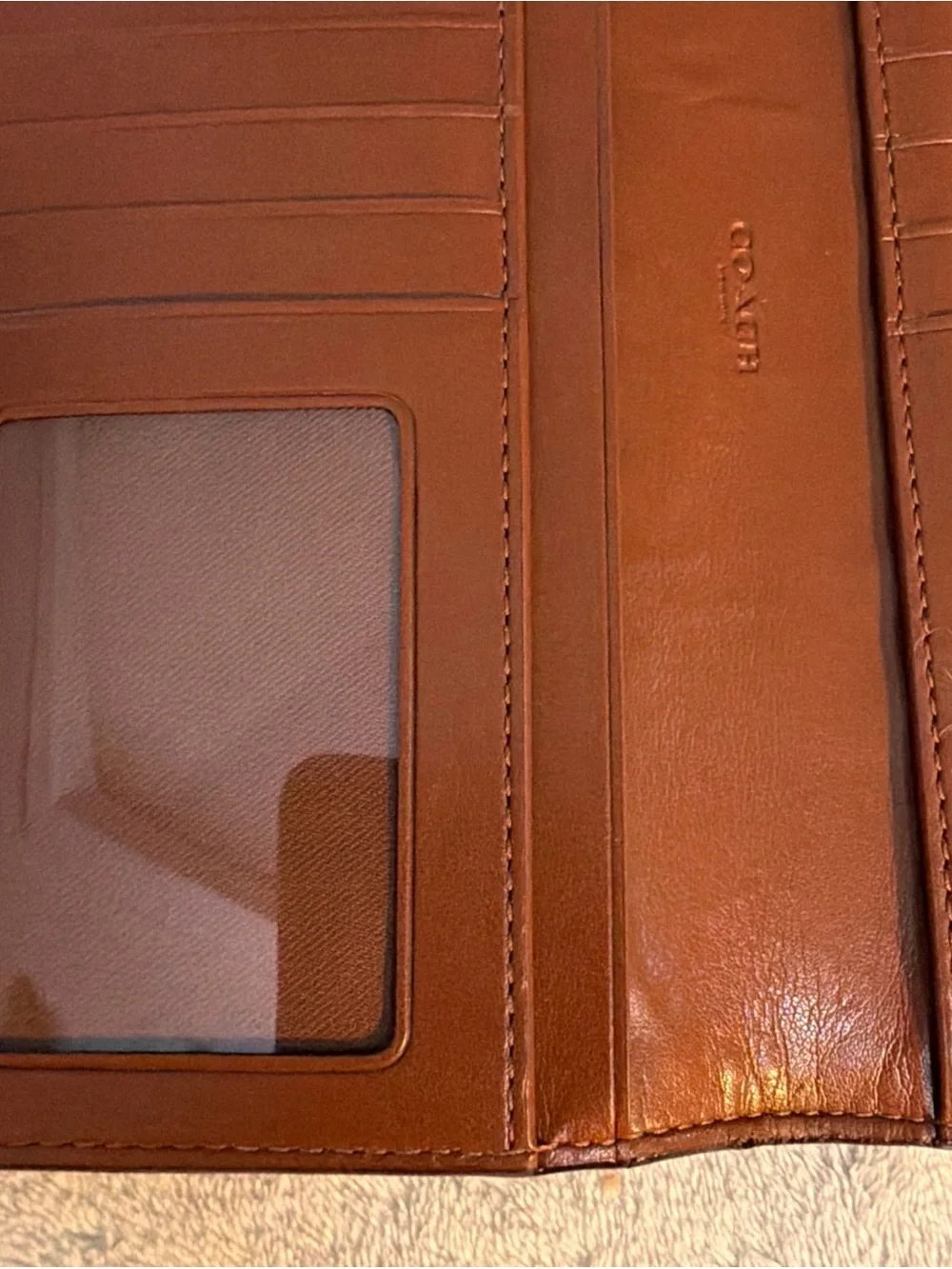 Coach Leather Zip Wallet in Cognac Brown with Gold Logo #58586